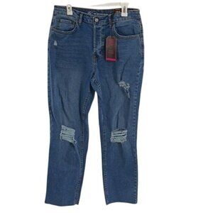 No Boundaries Womens Jeans Super High Rise Straight Distressed Denim